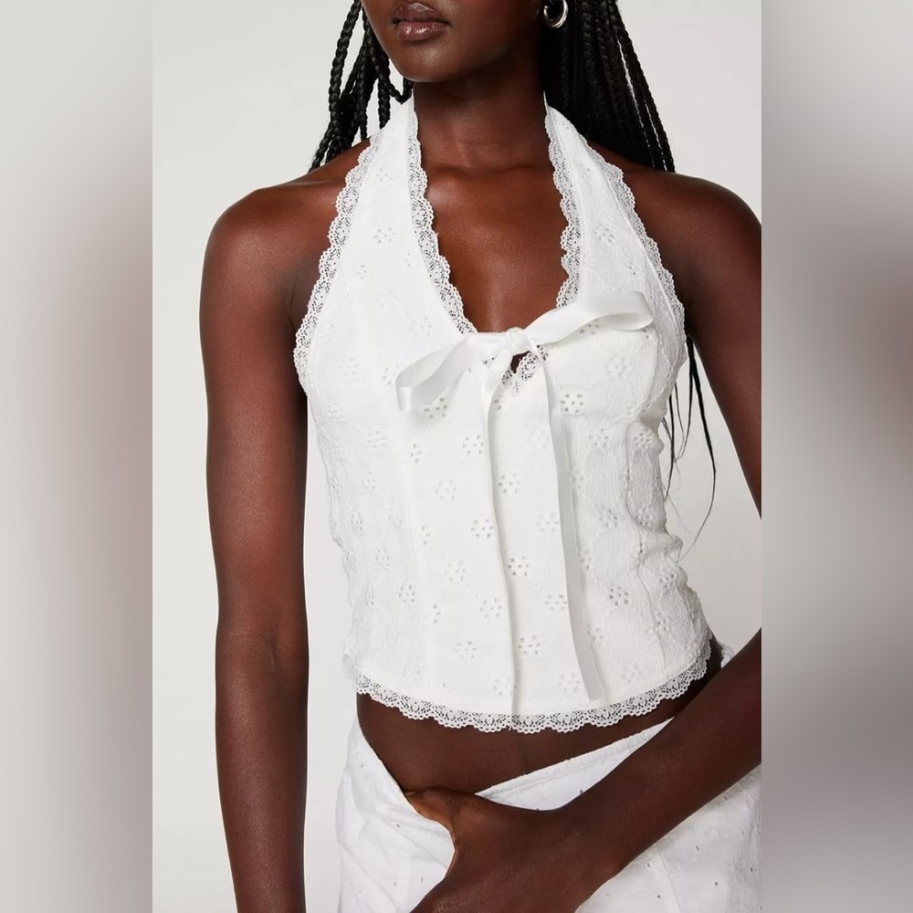 Urban Outfitters Lace Trim Halter White Top